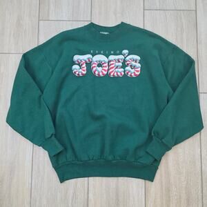 Eskimo Joes Christmas Sweatshirt Adult L Green Candy Cane Oklahoma Graphic